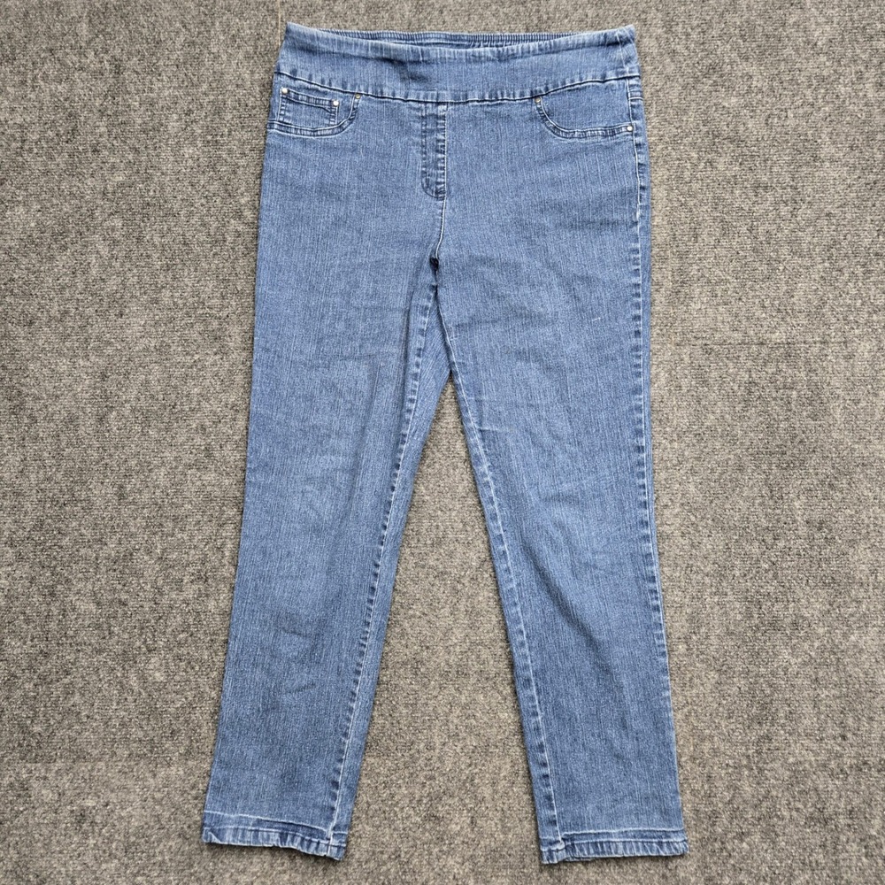 Ruby Rd Petite Medium Wash Pull On Straight Leg Jeans Blue Womens Size 12P 33W